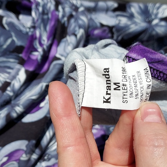 Black with Hawaiian Print Cap Sleeve Empire Waist Maxi Dress Size M - Picture 6 of 7